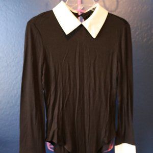 SHEIN Long Sleeves Black with White Collared Bodysuit